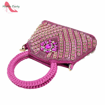 Purple Color New Arrivals Italian Design Nigerian Women Shoes and Bag Set Pointed Toe Slipper with Shinning Crystal for Party