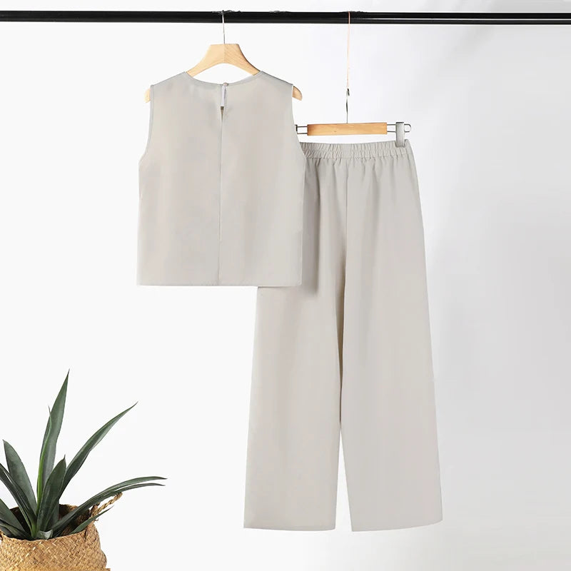 Fashion 2PCS Summer Outfits ZANZEA Sleeveless Embroidery Blouse Pant Sets Women Work OL Matching Sets Casual Holiday Tracksuits