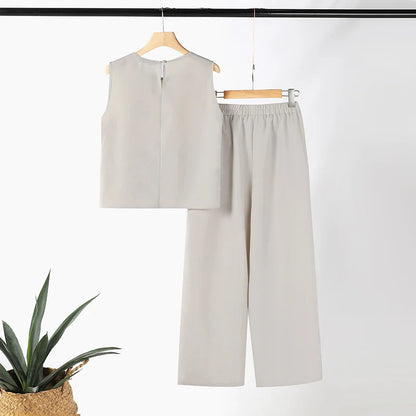 Fashion 2PCS Summer Outfits ZANZEA Sleeveless Embroidery Blouse Pant Sets Women Work OL Matching Sets Casual Holiday Tracksuits