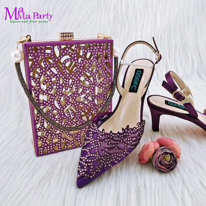 2024 Mature Style INS Hot Sale Italian Design Shoes and Bag to Match in Wine Color High Quality  Hollowing out Design for Dress