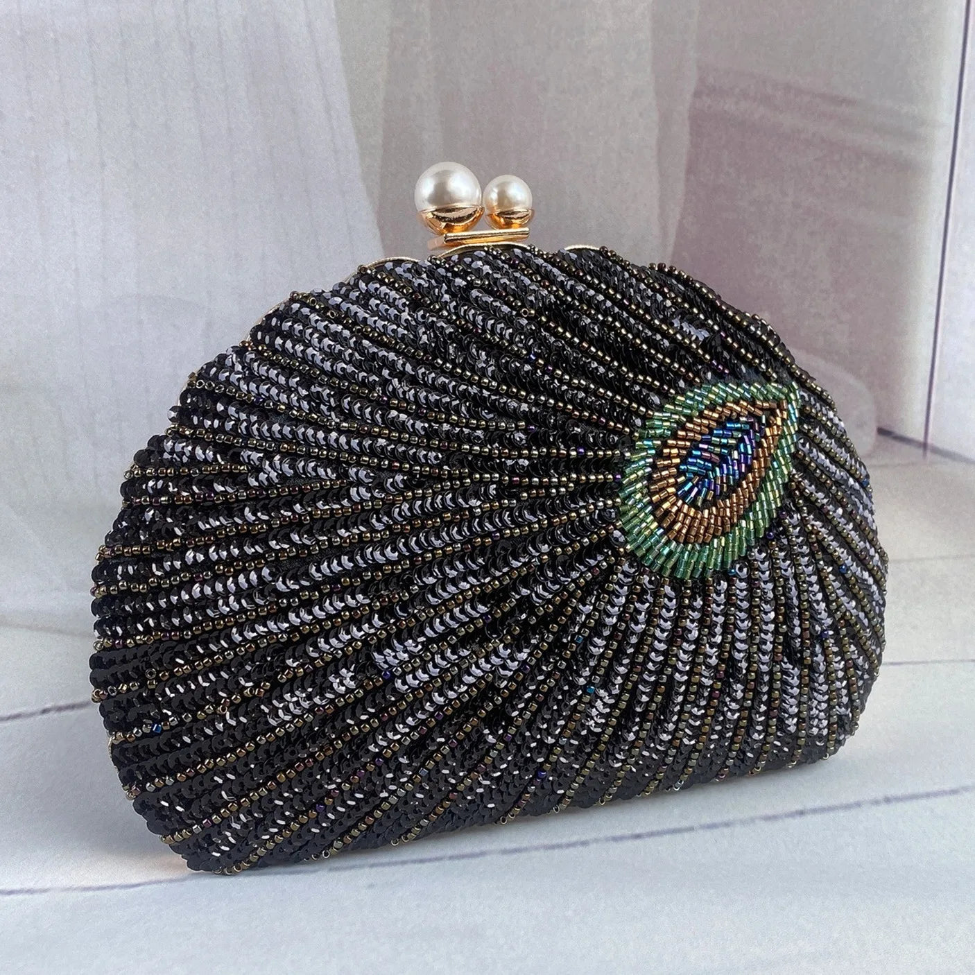Retro Chinese Style Heavy Craft Beaded Embroidery Bag Evening Wear Portable Dinner Bag Cheongsam Clutch Perfect Match