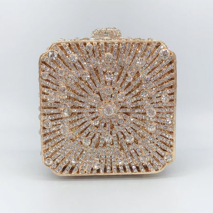 Women Clutch Bag Small Square Box, Full Cover Rhinestone Crystal Evening Bag, Handmade Bridal Party Wedding Prom Dinner Purse