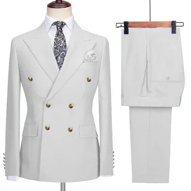 Double-breasted suit for formal occasions, gold buttons, men's outfit for weddings, dinners and parties