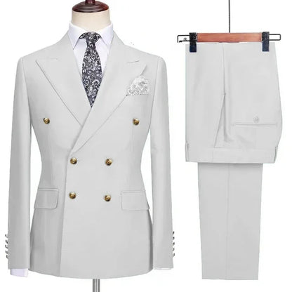 Double-breasted suit for formal occasions, gold buttons, men's outfit for weddings, dinners and parties
