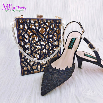 2024 Mature Style INS Hot Sale Italian Design Shoes and Bag to Match in Wine Color High Quality  Hollowing out Design for Dress