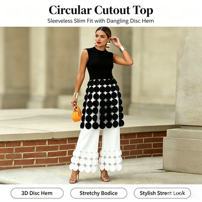 Bonboho Women's Solid Black Sleeveless Vest Top Round Neck Slim Fit T-shirt 2026 Stylish Party T-shirt with 3D Circular Cutout