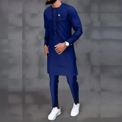 2025 African Sets For Men Autumn Striped Print Casual Dashiki Ethnic Style Long O-Neck Fashion Wedding Two-piece Suit New