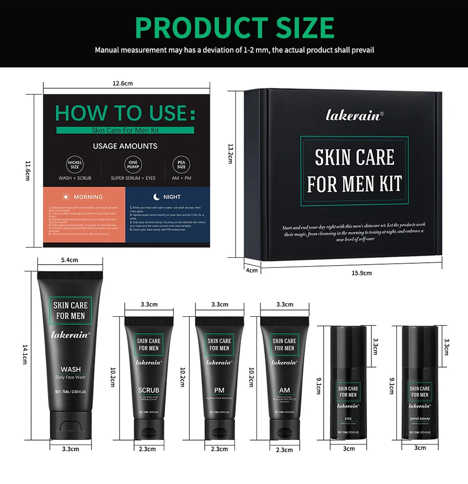 Skin Care Set for Men Essential Routine Daily Face Wash Facial Scrub Moisturizer SPF Night Cream Hydrated Skin Gifts For Men Ski