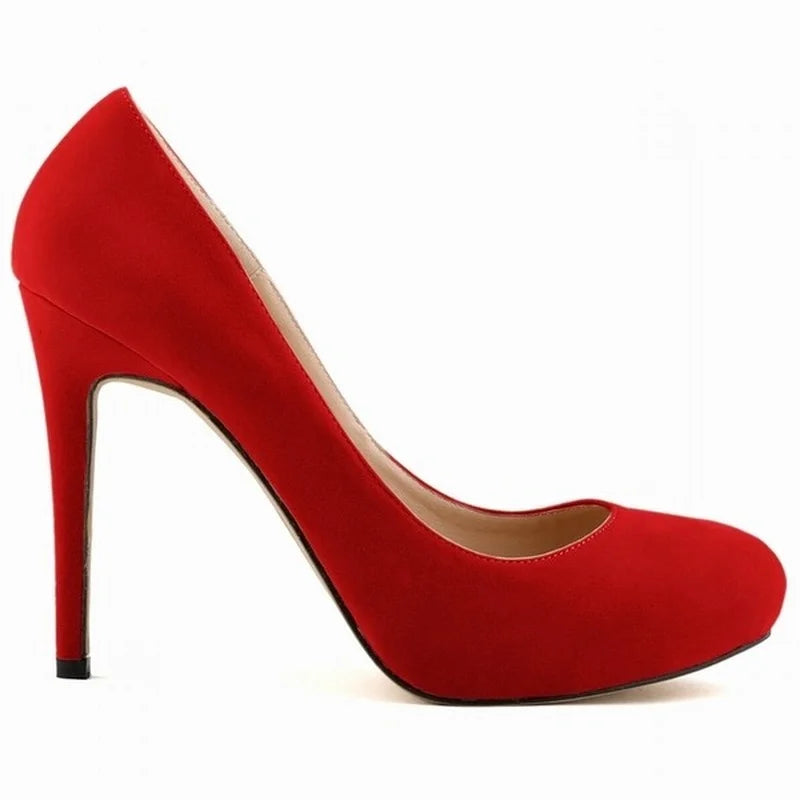 New Women Stilettos Pumps Sexy 11cm Round Toe Velvet High Heels Shallow Elegant Lady Office Party Wedding Shoes Large Size 43