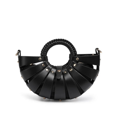 New Women's Fashionable Ring Design Crossbody Bag Hollowed Out Inner Bag Shell Bag Vegetable Basket Handbag Retro Woven Handbag