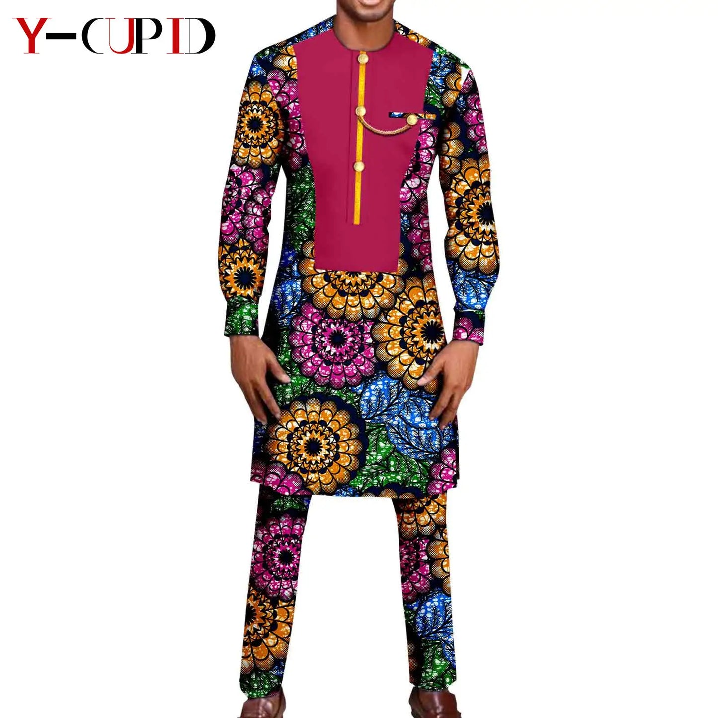 African Print Long Dresses for Women Matching Men Outfit Dashiki Top and Pant Sets Couples Clothes Kaftan Party Outwear Y23C054