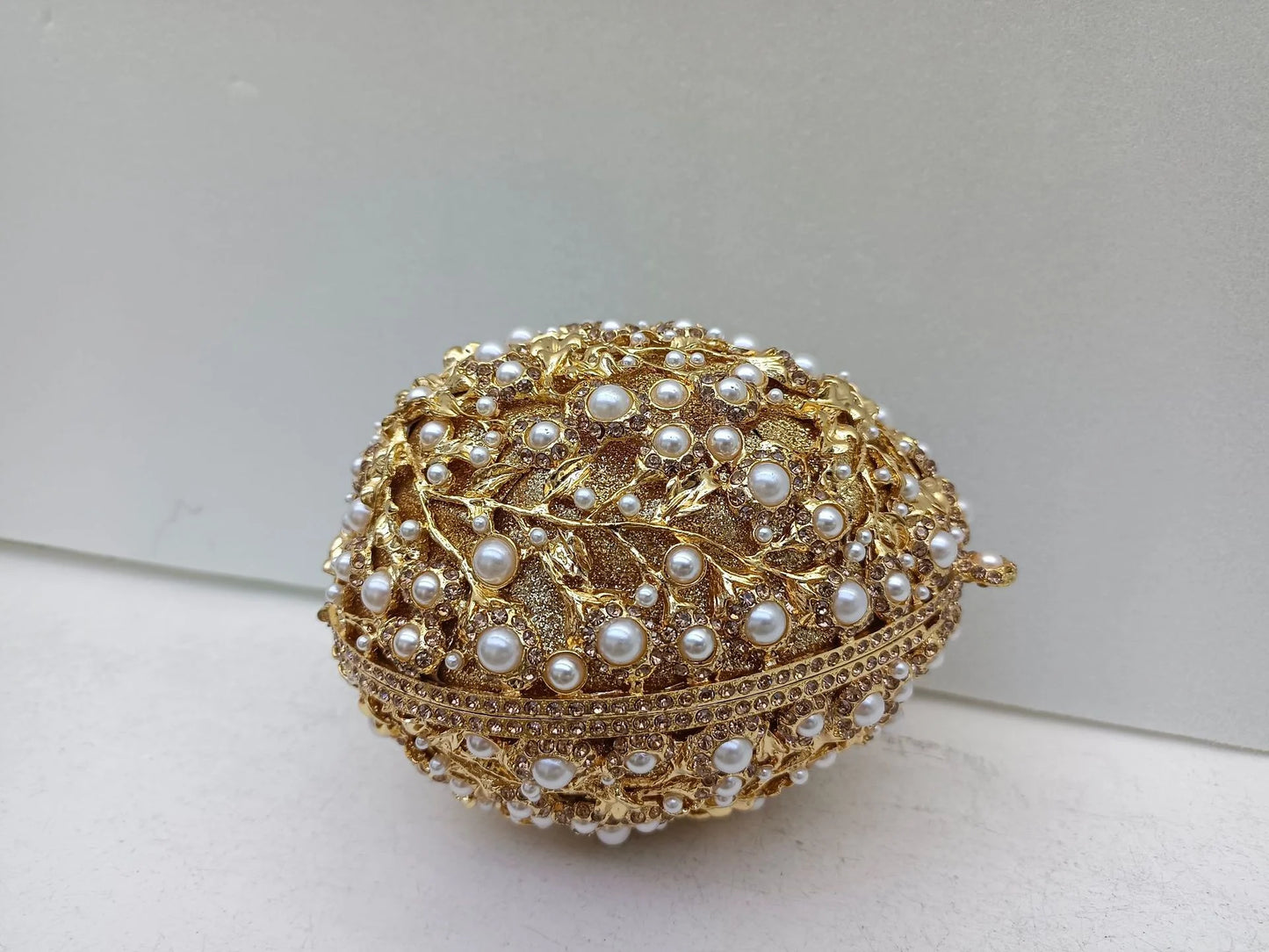 XIYUAN Female Oval Shaped Diamond Evening Bags Lady Hollow-out Metalic Handbags Pearl Wedding Party Clutches Gold Crystal Purse