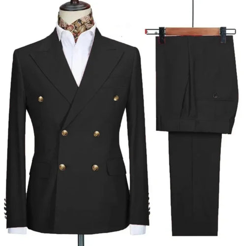 Double-breasted suit for formal occasions, gold buttons, men's outfit for weddings, dinners and parties