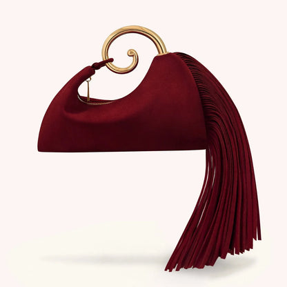 Trendy Creative Horsetail Shape Women's Handbag French Elegant Tassel Design Metal Ring Cloud Bag Prom Clutch Purse Banquet Bags