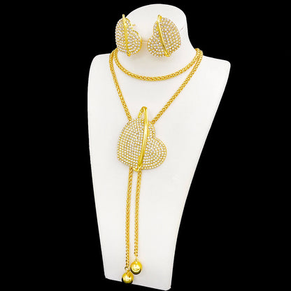 Gold Color Necklace Earrings Set For Women Unique Choker Pendant Earrings 3Pcs Set Jewelry Quality Accessories Free Shipping