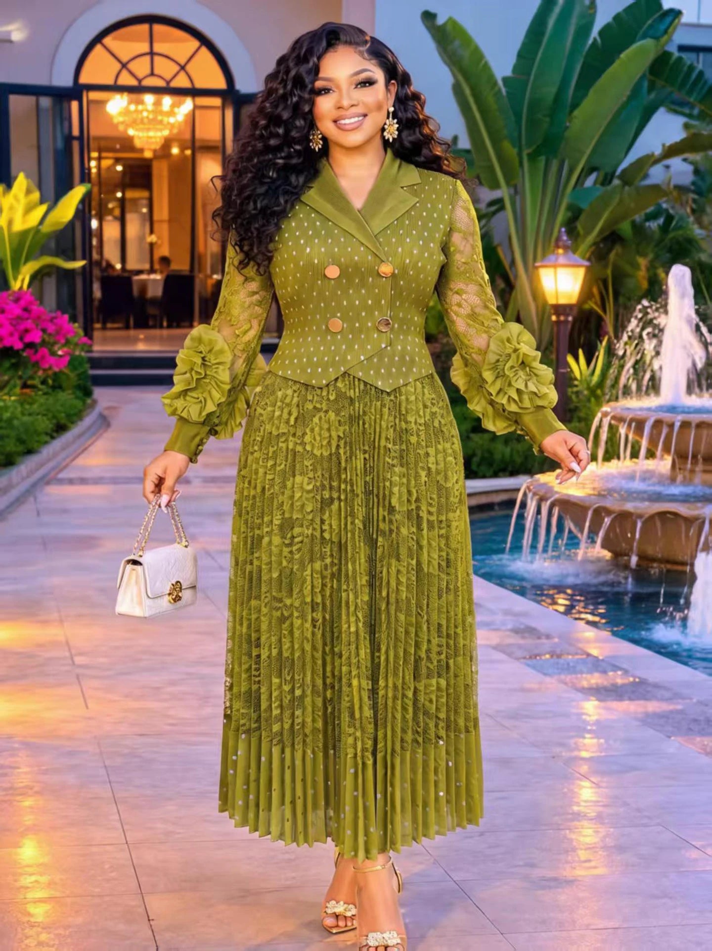 african dresses for woman wedding party evening dress miyake-pleated lace african outfits for ladies dashiki robe africaine