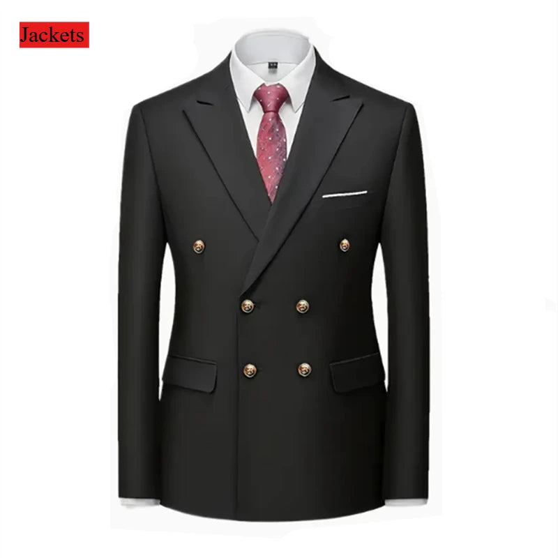 Double-breasted suit for formal occasions, gold buttons, men's outfit for weddings, dinners and parties