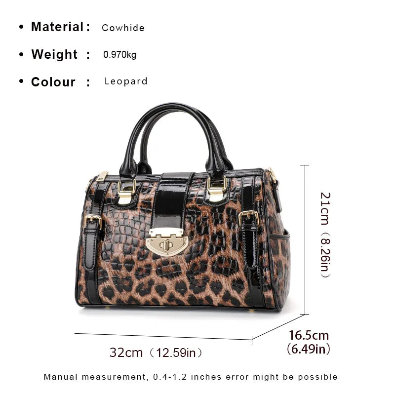 Leopard Print Women's Handbag New 2026 Fashionable and Elegant Ladies Bag Cow Leather Shoulder Bag Large Capacity Genuine