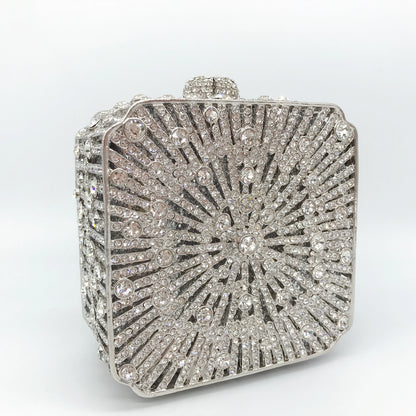Women Clutch Bag Small Square Box, Full Cover Rhinestone Crystal Evening Bag, Handmade Bridal Party Wedding Prom Dinner Purse