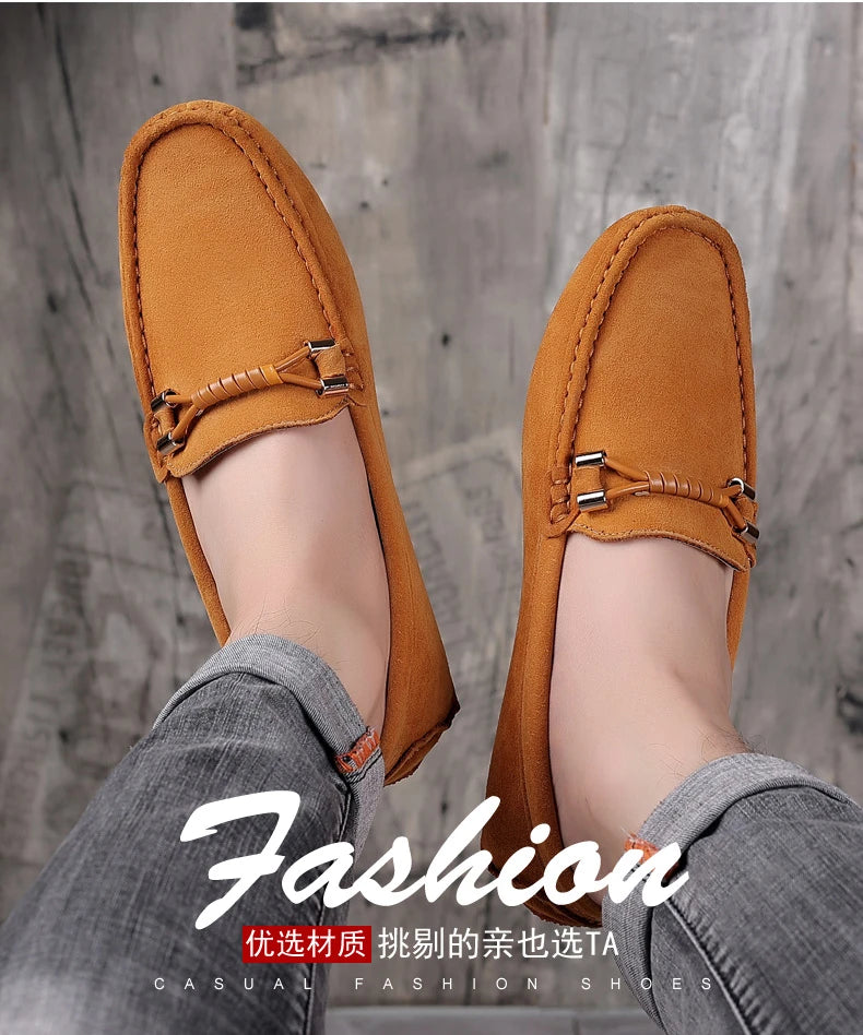 Men Genuine Leather Driving Shoes Metal Buckle Moccasins Slip-On Casual Loafers Men's Comfortable Flats Mocasines