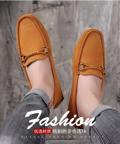 Men Genuine Leather Driving Shoes Metal Buckle Moccasins Slip-On Casual Loafers Men's Comfortable Flats Mocasines