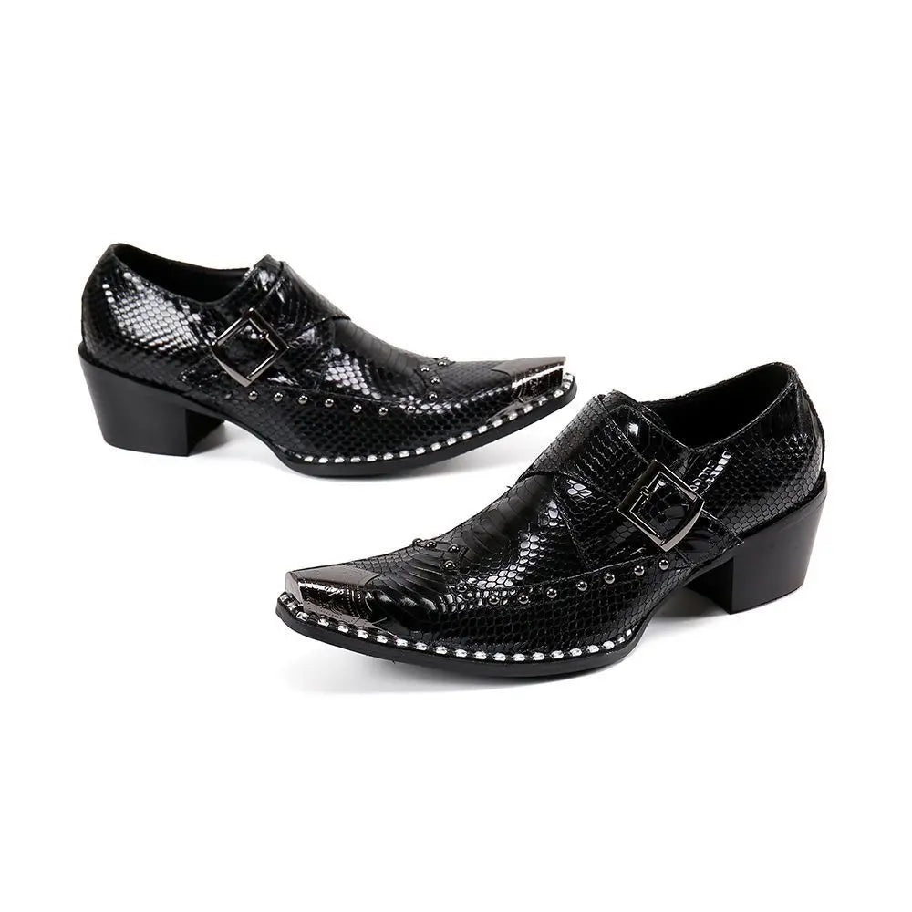 steel toe high heels Snake pattern red black wedding oxford for men rivets formal shoes men genuine leather party shoes men