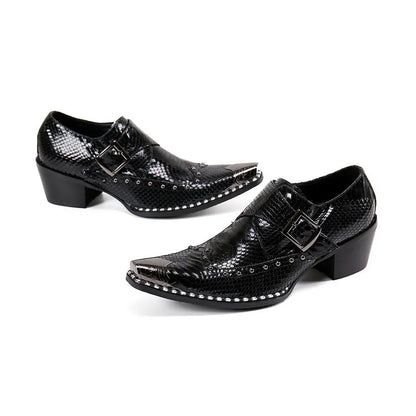 steel toe high heels Snake pattern red black wedding oxford for men rivets formal shoes men genuine leather party shoes men