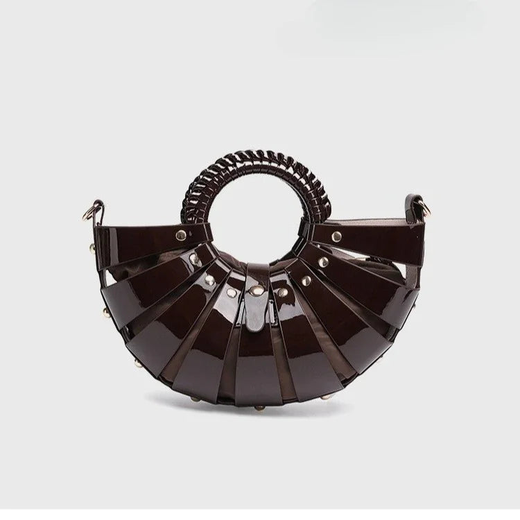New Women's Fashionable Ring Design Crossbody Bag Hollowed Out Inner Bag Shell Bag Vegetable Basket Handbag Retro Woven Handbag