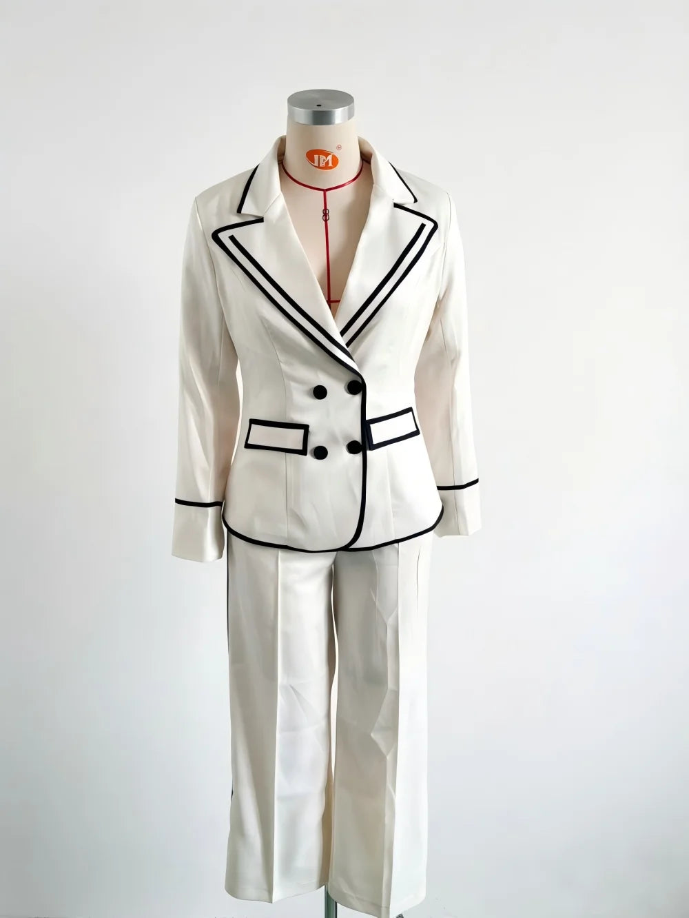 A+ Sale Women's Double Breasted Blazer 2 Piece Set Lapel Long Sleeve Jacket with Long Pants Office Lady Formal Outfits