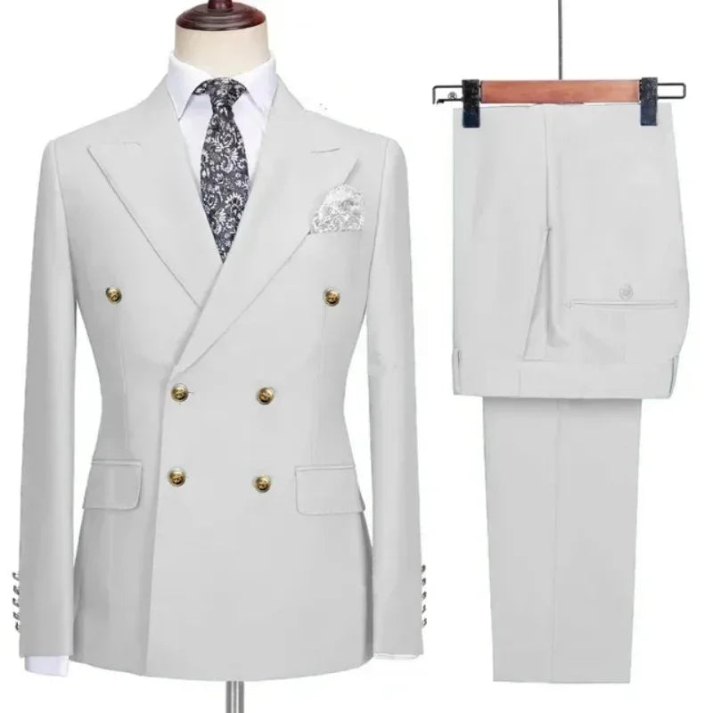 Double-breasted suit for formal occasions, gold buttons, men's outfit for weddings, dinners and parties