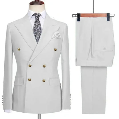 Double-breasted suit for formal occasions, gold buttons, men's outfit for weddings, dinners and parties