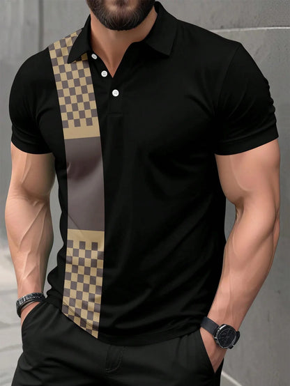 The new men's short-sleeved POLO shirt for summer 2025 features a casual fashionable and comfortable 3D striped pattern print