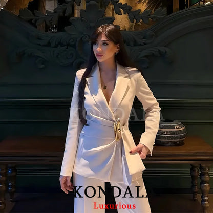 KONDALA Office Lady Chic White Women Blazer Suit Solid Long Sleeve Blazer Long Zipper Pants Fashion 2026 Spring Summer Suit