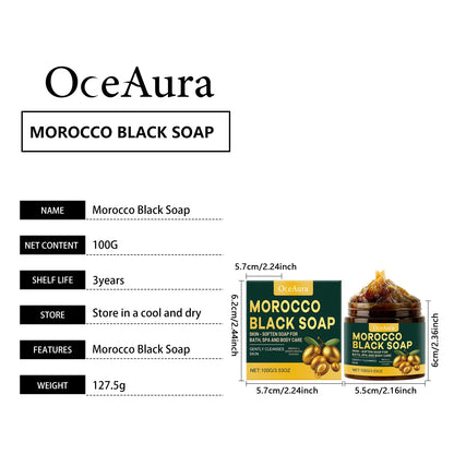 OceAura Morocco Black Soap Deep Cleaning Remove Dead Skin Cells Gentle Care Body Moisturizing Brighten Skin Smoothing Soap 100g