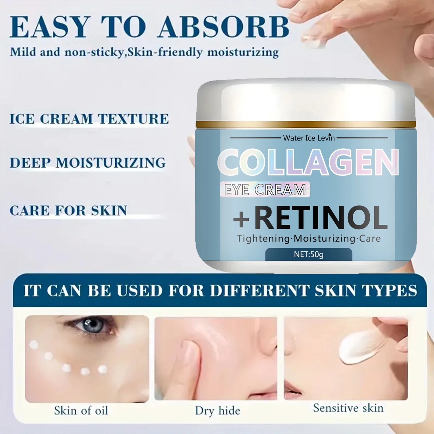 Water Ice Levin Collagen & Retinol Eye Cream: Ice Cream Texture for Deep Moisturizing, Tightening & Caring Easy to Absorb