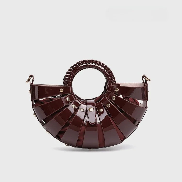 New Women's Fashionable Ring Design Crossbody Bag Hollowed Out Inner Bag Shell Bag Vegetable Basket Handbag Retro Woven Handbag