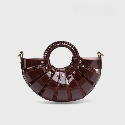 New Women's Fashionable Ring Design Crossbody Bag Hollowed Out Inner Bag Shell Bag Vegetable Basket Handbag Retro Woven Handbag
