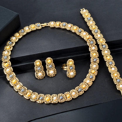 Luxury Quality Jewelry Set For Women Pearl Necklace Bracelet Ring Earring 2024 Trend Wedding Party Jewelry Set Mother's Day Gift