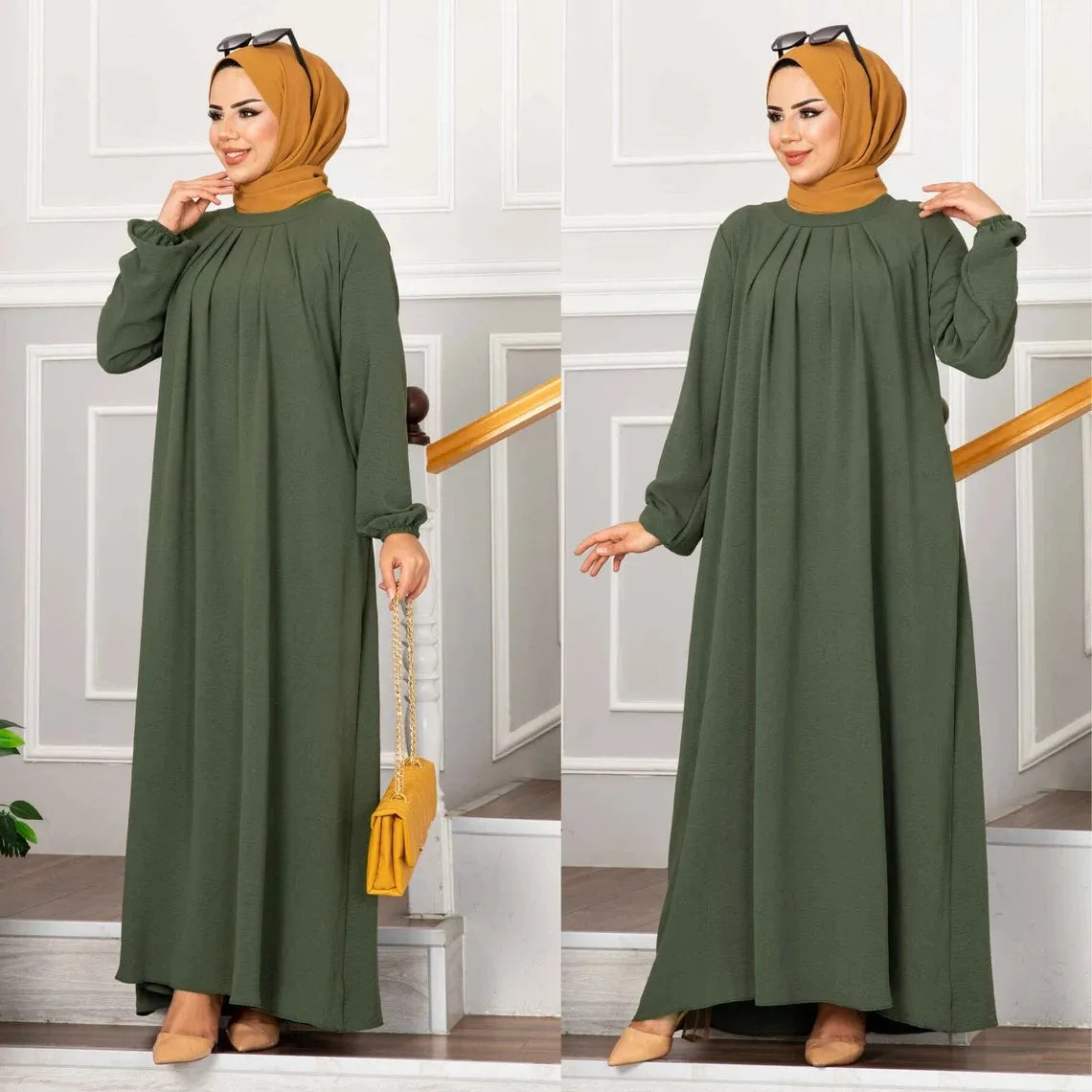 Evening Dress Women Abaya Hijab Femeles Y2K Ruched Muslim Dress Turkish Robe Kaftan Islamic Clothes Ball Gown Jalabiya for Women