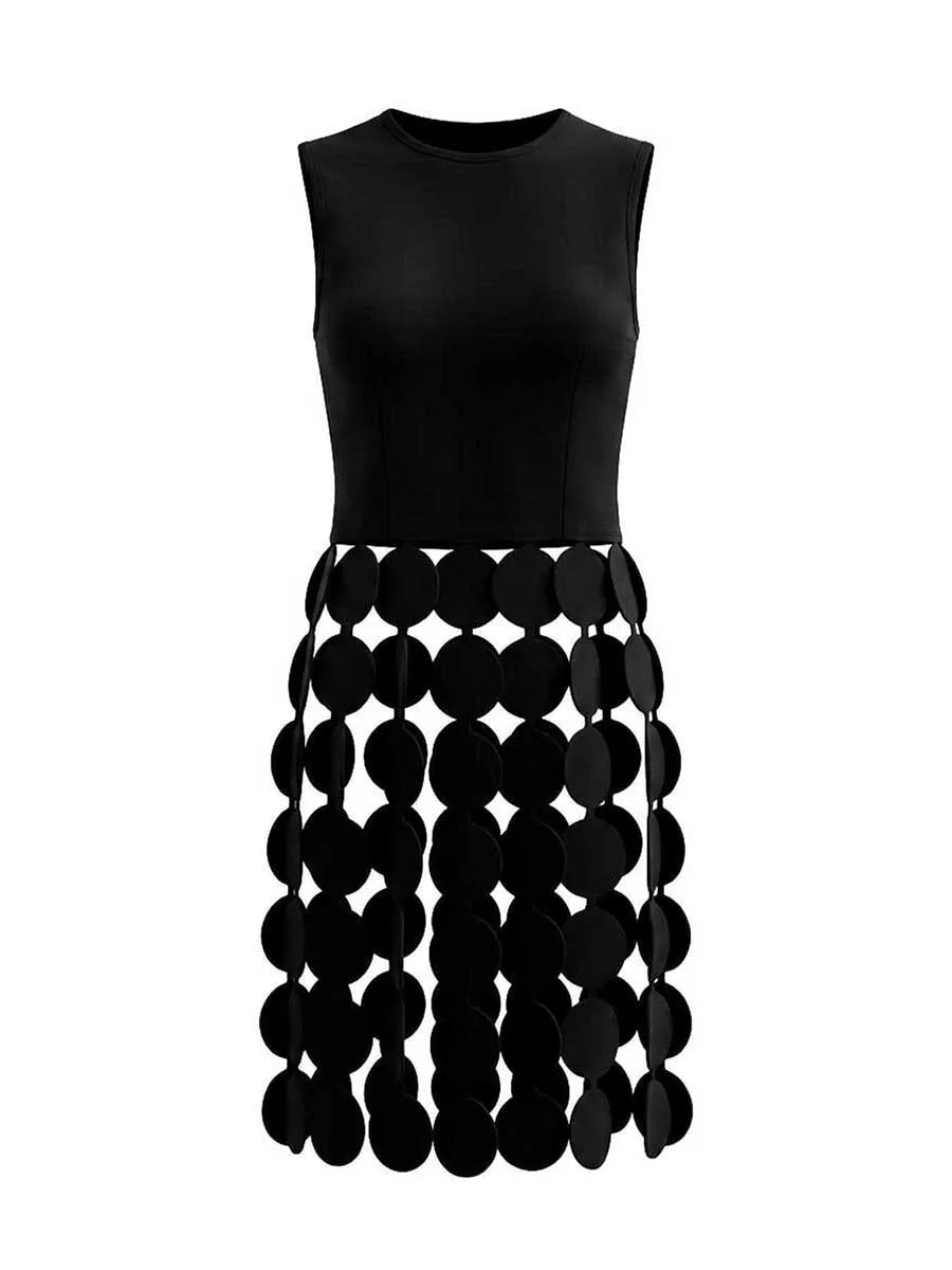 Bonboho Women's Solid Black Sleeveless Vest Top Round Neck Slim Fit T-shirt 2026 Stylish Party T-shirt with 3D Circular Cutout