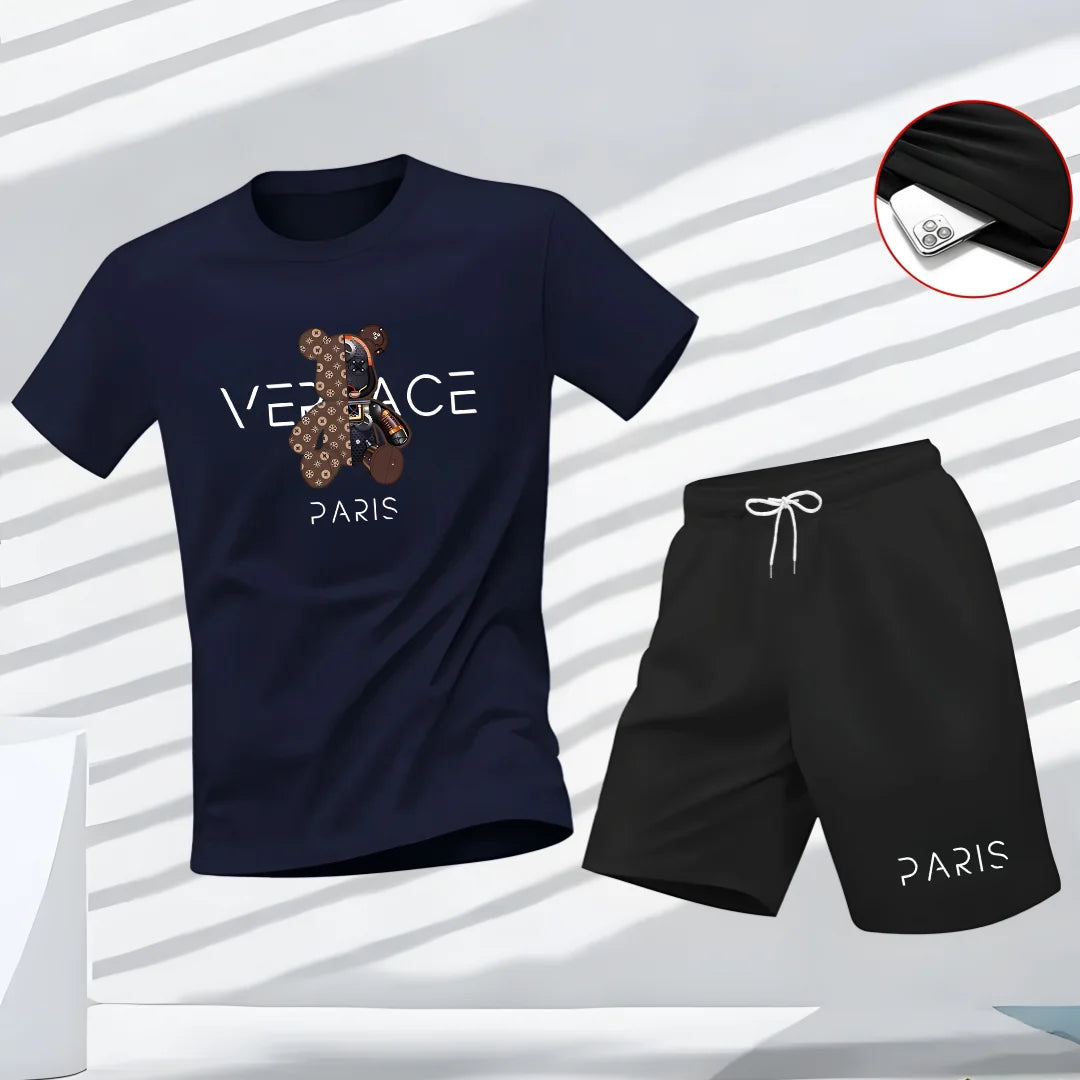 Men's Fashion Casual Printed Two-Piece SetShort Sleeve T-Shirt + Shorts