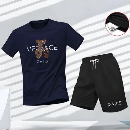 Men's Fashion Casual Printed Two-Piece SetShort Sleeve T-Shirt + Shorts