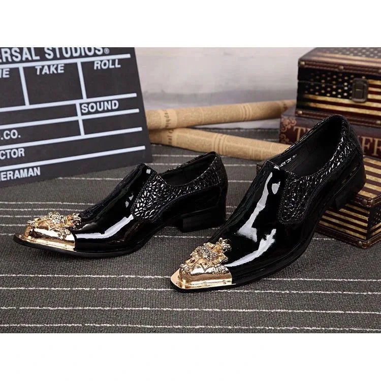 2024 Western Fashion Pointed Metal Toe Dress Shoes Blue Grey Party Wedding Leather Shoes for Men