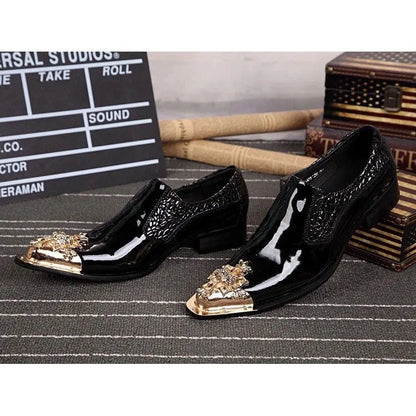 2024 Western Fashion Pointed Metal Toe Dress Shoes Blue Grey Party Wedding Leather Shoes for Men