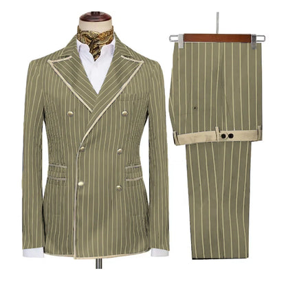 High-end Striped Men Suits Peak Lapel Double Breasted 2 Piece (Blazer+Pants) Blazers Slim Smart Causal Formal Jacket Tuxedos
