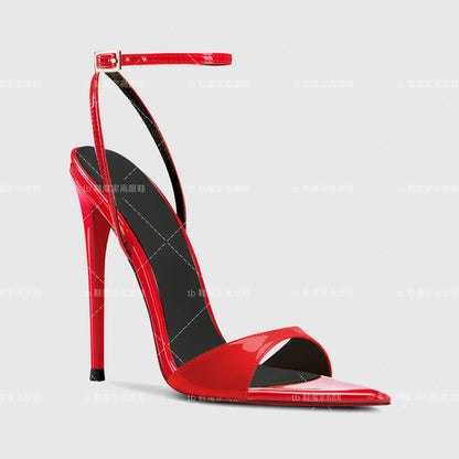 Fashionable and sexy high heels 2025 new pointed toe open toe straight buckle sandals for women's fashion plus size shoes