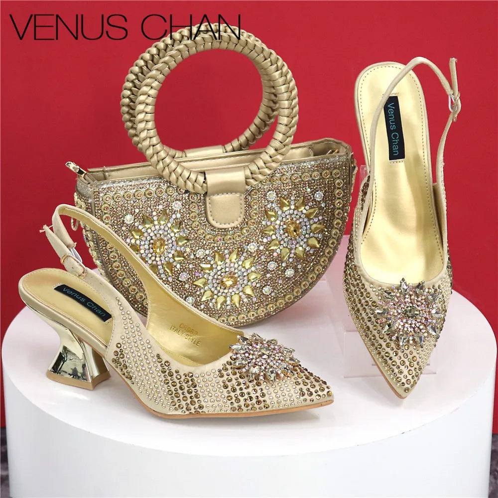 Italian Design Evening Shoes And Bag Paired With Handmade Petal Clutches Pointed Toe High-Heel Shoes For Women Party Shoes