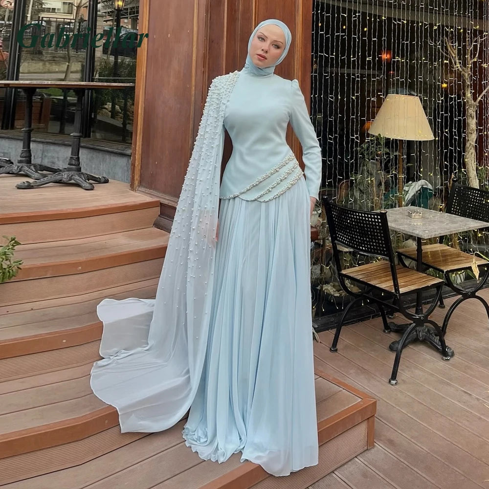 Gabriellar Fashionable Chiffon Celebrity Dress Kuwait High Neck with Pearls Formal Party Maxi Gown for Women Customized