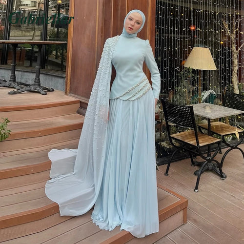 Gabriellar Fashionable Chiffon Celebrity Dress Kuwait High Neck with Pearls Formal Party Maxi Gown for Women Customized