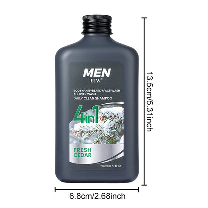 Men 4-in-1 Body, Hair, Beard and Face Wash - Hydrates Skin, Beard and Hair All Day, Strengthen Hair and Beard, Gift for He..